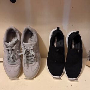 Guess Light Gray Lace-Up Sneakers and Black Skechers Slip-on Sneakers